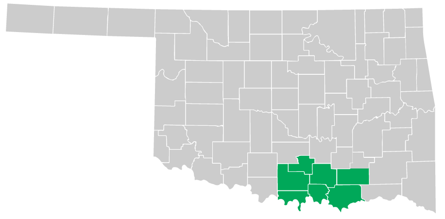 Service map for Marshall, Johnston, Carter, Love, Bryan, Atoka, and Murray County